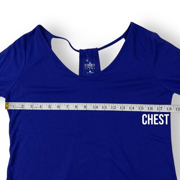 soho New York & Co Jeans WOMENS SMALL Blue 3/4 Sleeve Covered Strap-Back Top NEW - Picture 8 of 16